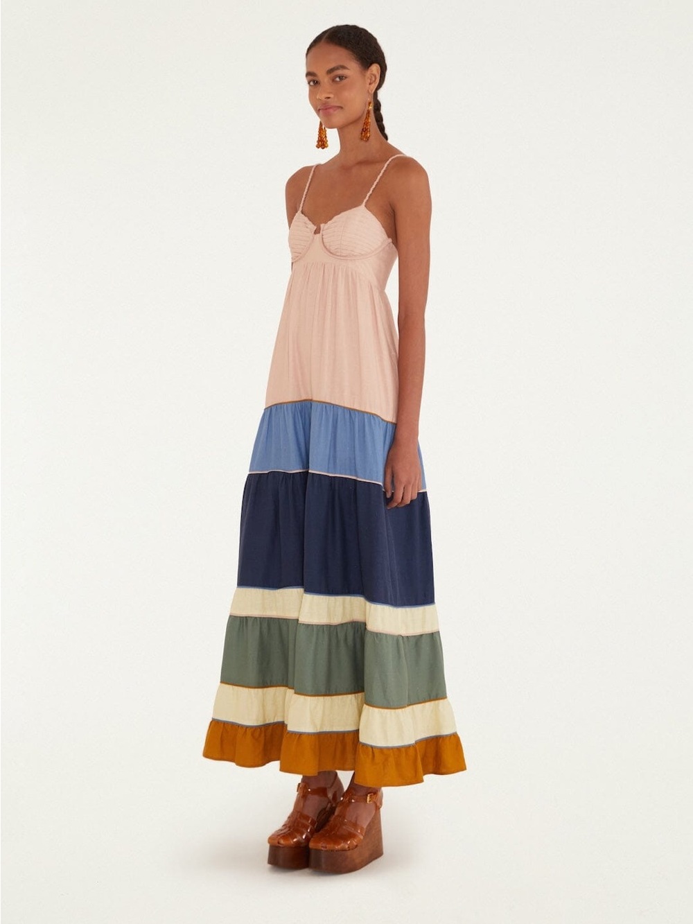 NWT Farm Rio Linen Blend Pleated Colorblock Dress sz L - Picture 3 of 10